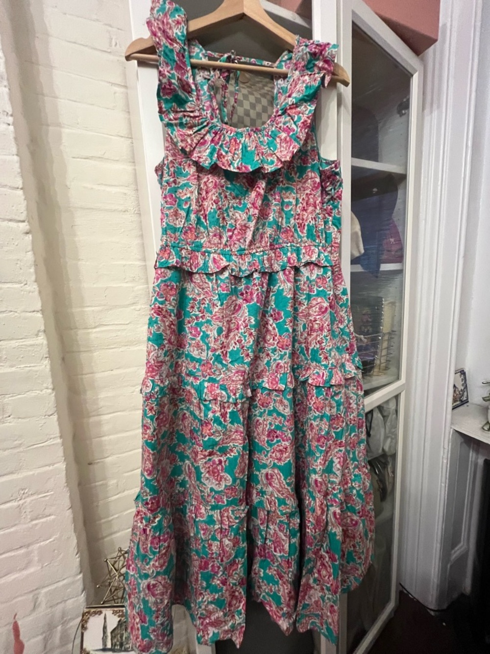J. Crew Floral Ruffled Maxi Dress in Teal and Pink